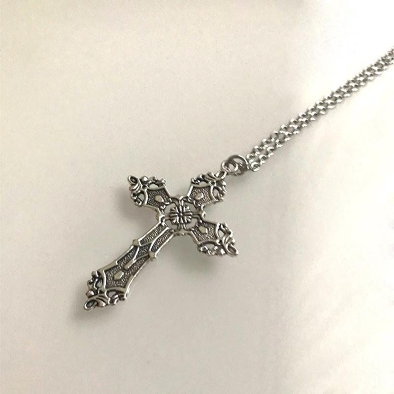 Church Crucifix Necklace Gothic Party Jewelry Pendant Necklace Vintage Alloy Indie Punk Choker Sweater Chain for Women