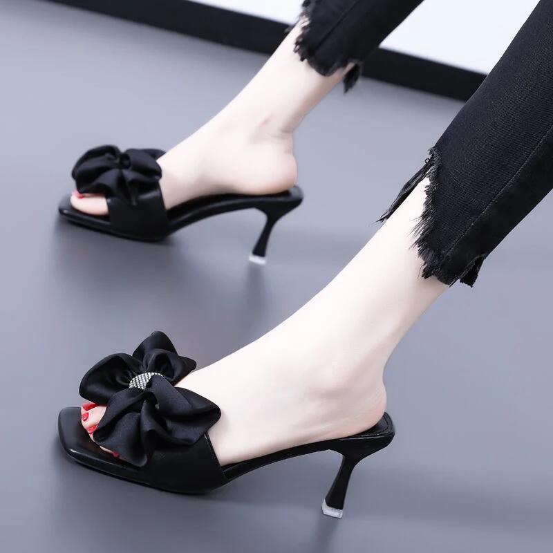 Women's High Heels New Hot Selling Solid Color Shiny Bow High Heels Party Dress Suspender Outdoor Comfortable Women's High Heels