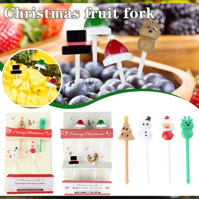 4Pcs Christmas Fruit Food Fork Set Festive Mini Toothpick for Cake Desserts Animal Shape Fruit Picks Party Cake Dessert