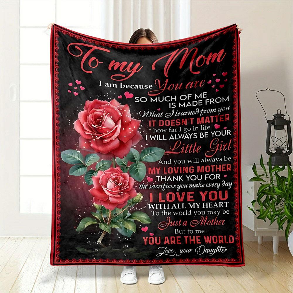 Rose Print Letter For Mom Red Rose, Warm Letter Blanket for Livingroom Couch lunch break Soft throw for Friend's festival Gift
