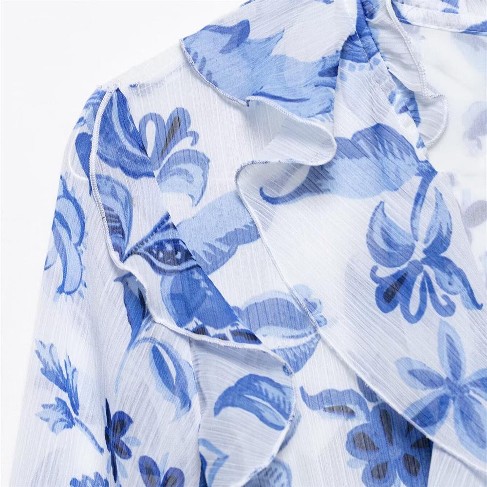 Spring/Summer 2025 Women's Slim Fit V-Neck Belted Print Midi Dress