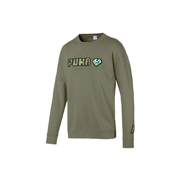 PUMA Sweatshirts Men's Green Crew Neck Moderate Regular 596848-46