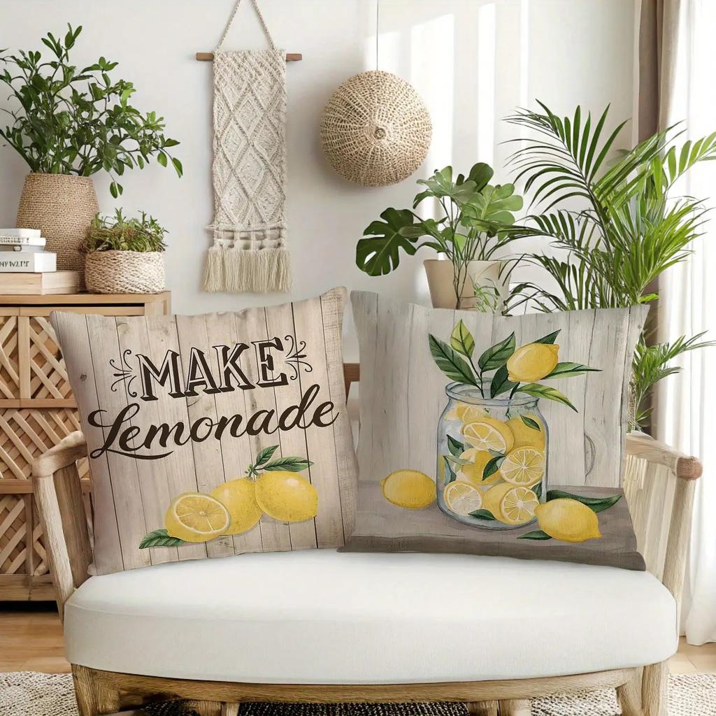 Cheerful Lemon Theme Pillowcase - "When Life Gives You Lemons" Quote Print Pillow Cover for Sofa Bedroom Living Room