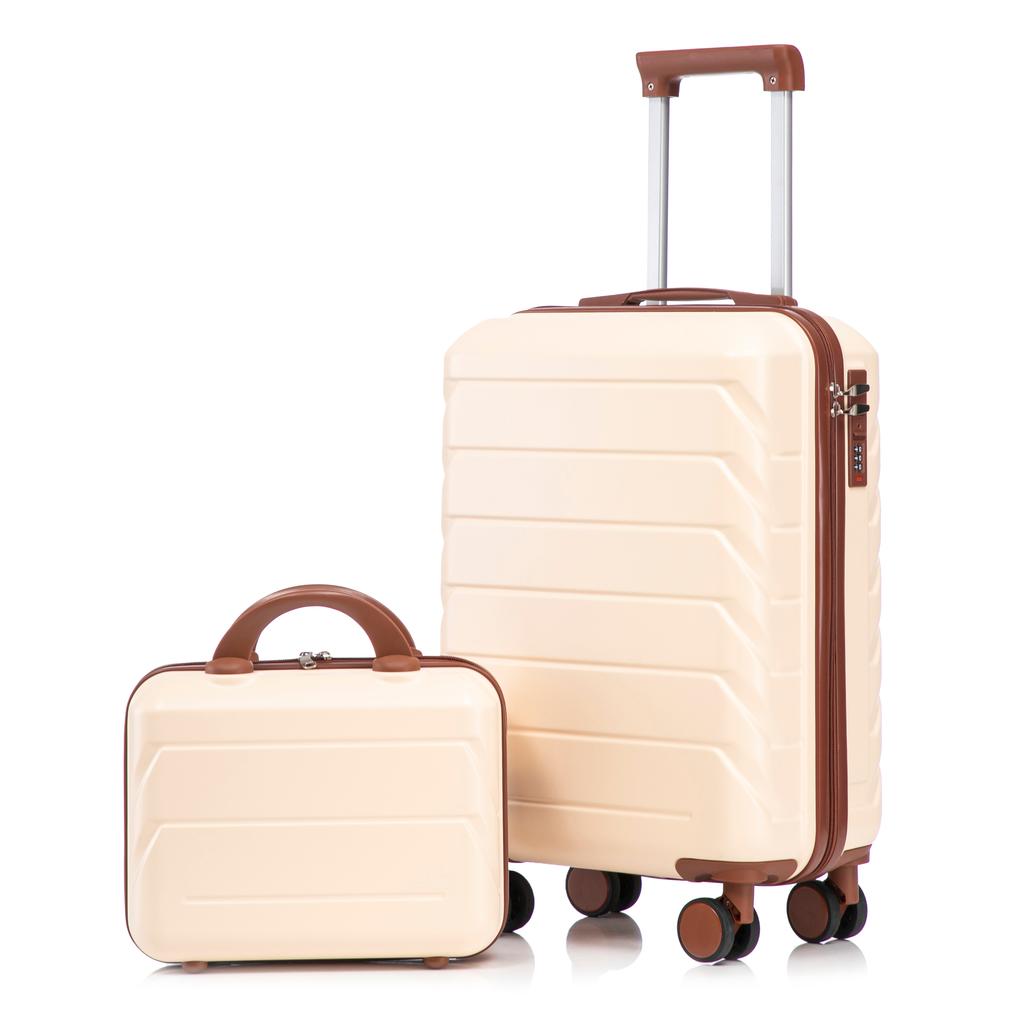 14"/19" 2-Piece ABS Spinner Suitcase Set with Combination Lock & 14" Cosmetic Bag (Beige)
