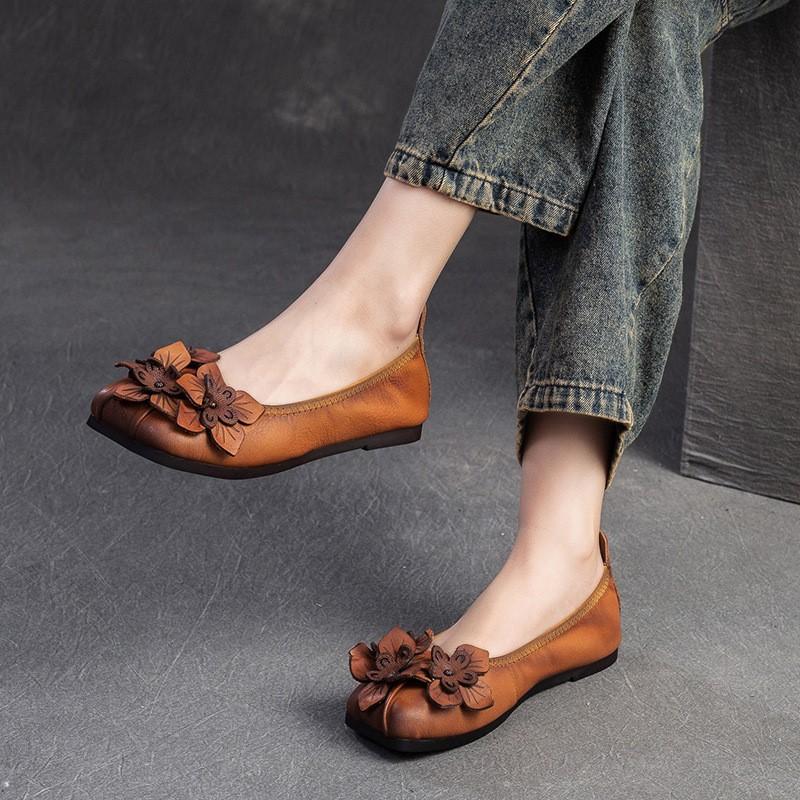 Fashion GKTINOO Genuine Leather Loafers For Women 2024 Flower Woman Flats Mocassins Femme Women's Loafers Spring Summer Slip-On Shoes