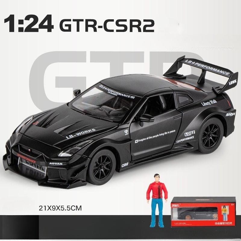 1:24 Alloy GTR CSR2 R34 Sports Cars Diecast Models Toys with Sound Light Miniature Car Wheel Pull Back Vehicles for Boys Gifts