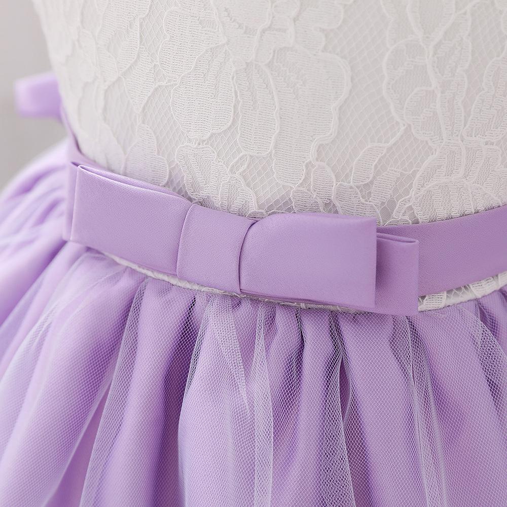 Children's Lace Color Block Birthday Bow Dress