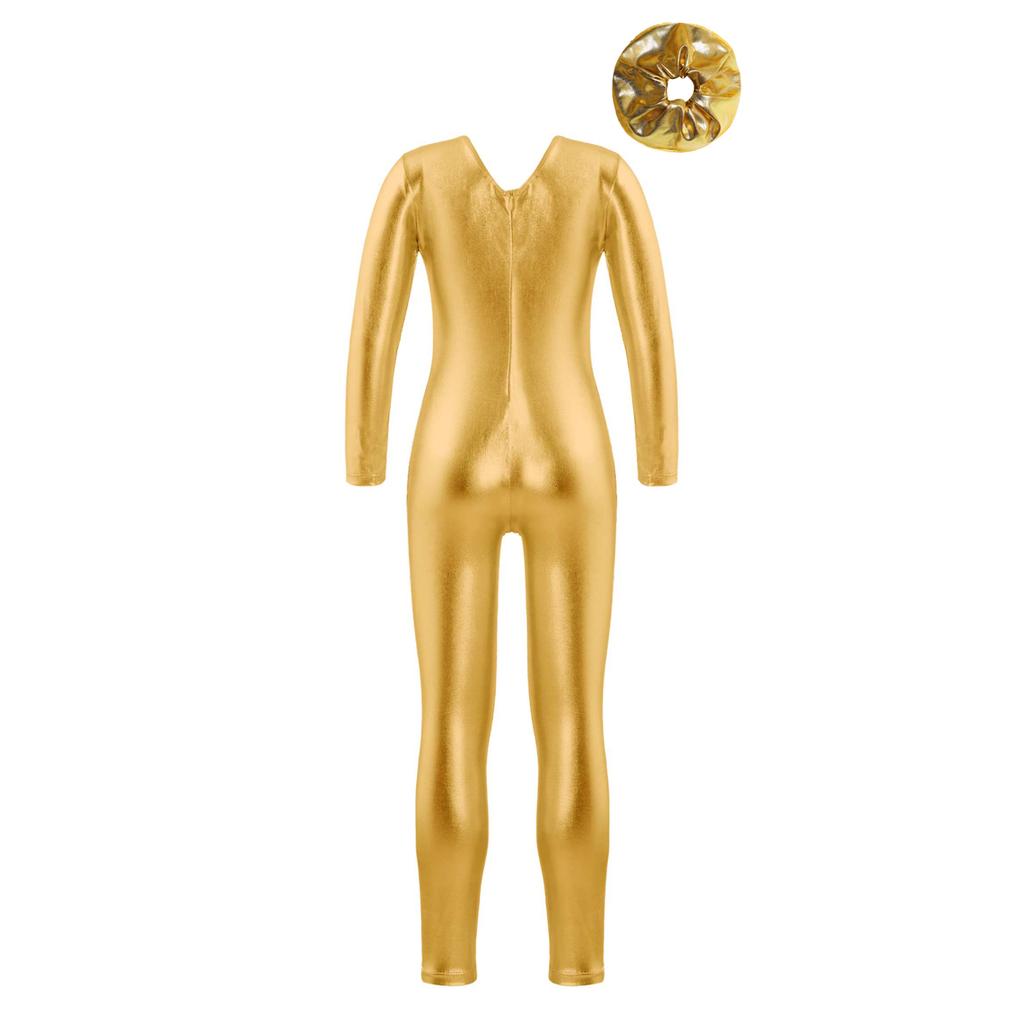 Body da allenamento per bambine, maniche lunghe, cerniera posteriore, body unitard, tuta da balletto e copricapo