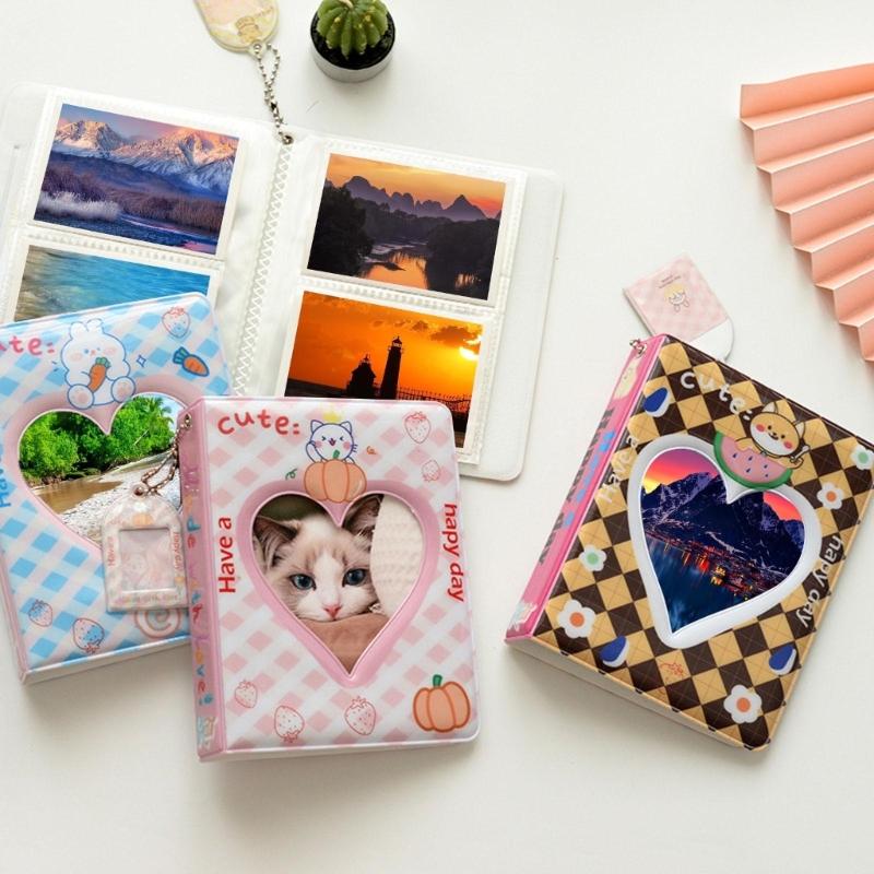 Mini Photo Album 3 inch 36 Sheets Hollow Heart Mini Card Organizer Bag for Children Girls Boys Holiday Birthday Gift