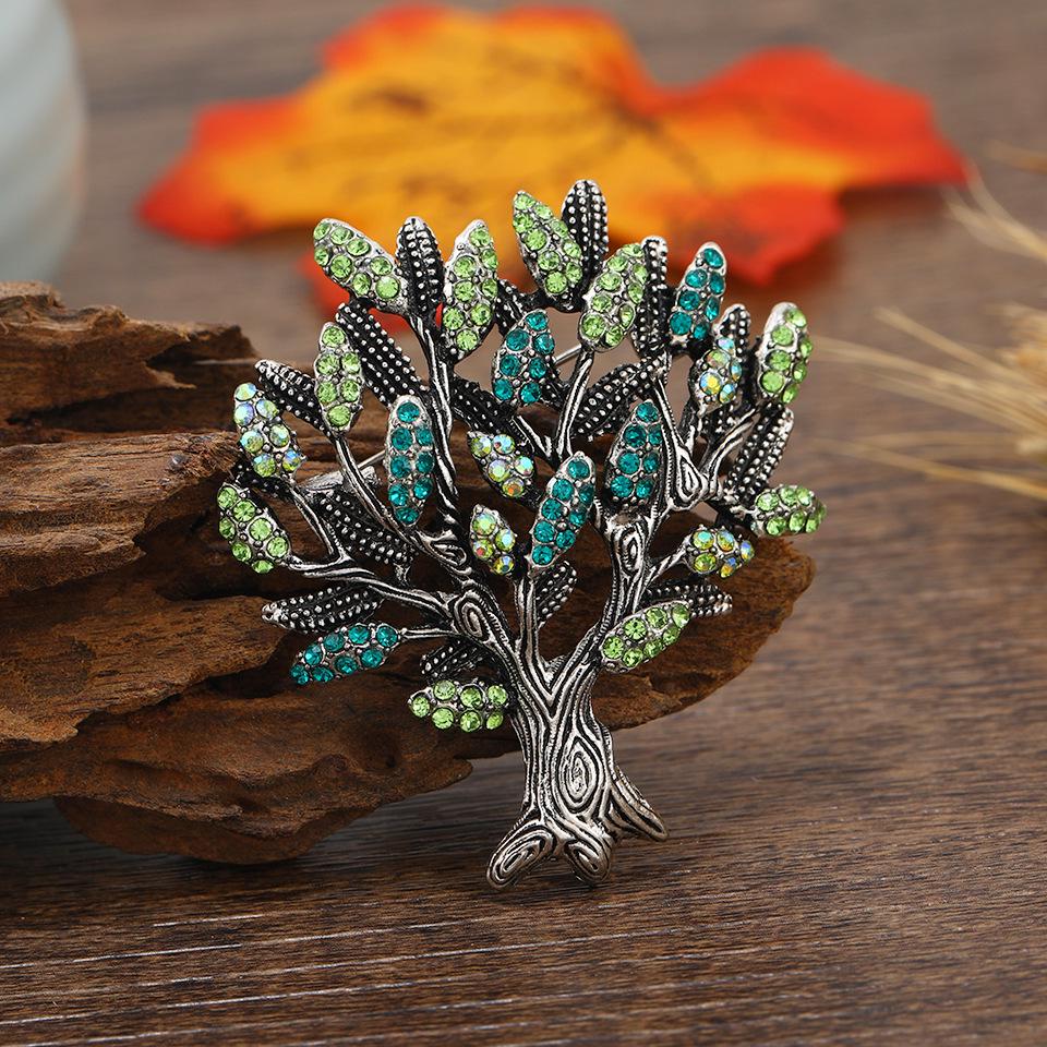 

Antique Pearl Crystal Tree of Life Brooch - Rhinestone Coat Pin Jewelry