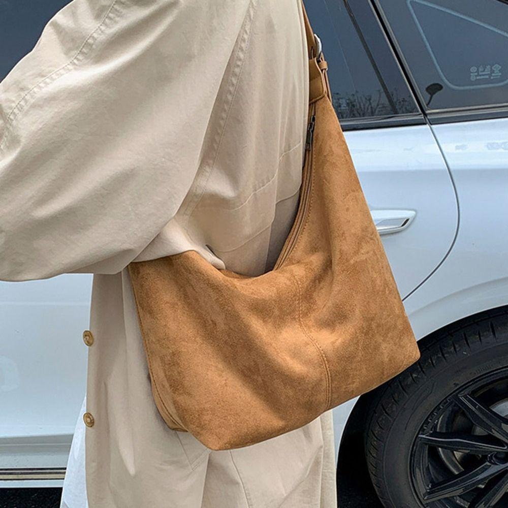 Zipper Suede Matte Hobo Bag Handbag Female Tote Bag Portable Vintage PU Crossbody Bag  Children