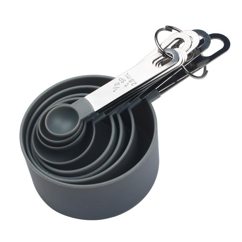8-Piece Set: Stainless Steel Handle Plastic Measuring Cups & Spoons with Scale for Baking, Seasoning, and Coffee.