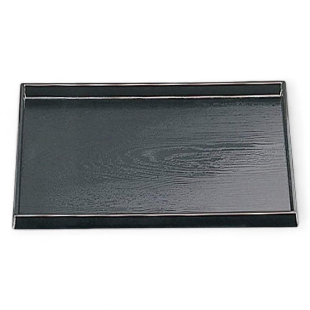 42cm Diamond Wood Grain Tray Lacquerware Made In Japan J-kitchens (Tray) Black, Non-Slip, (ABS Resin),