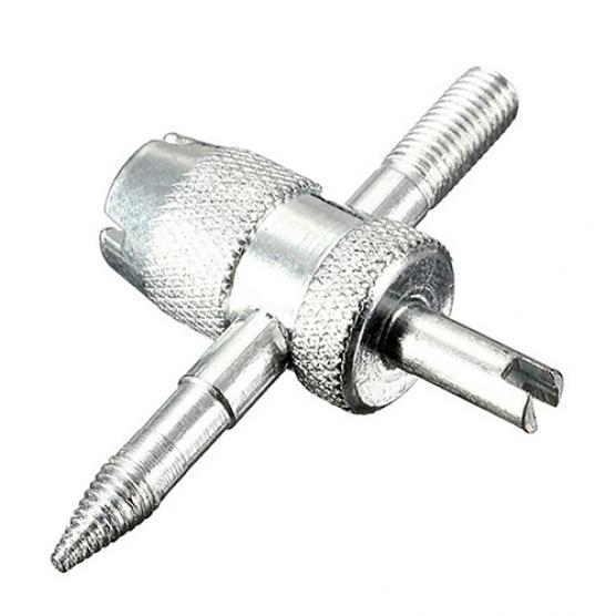 Car Truck Bike 4-Way Tire Valve Repair Tool Tyre Accessory with 4 Valve Cores