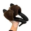Fashion High Heel Women Fluffy Slippers Fashion Pointed Toe Elegant Shoes 2025 New Autumn Slingback Dress Pumps Party Zapatillas Mujer