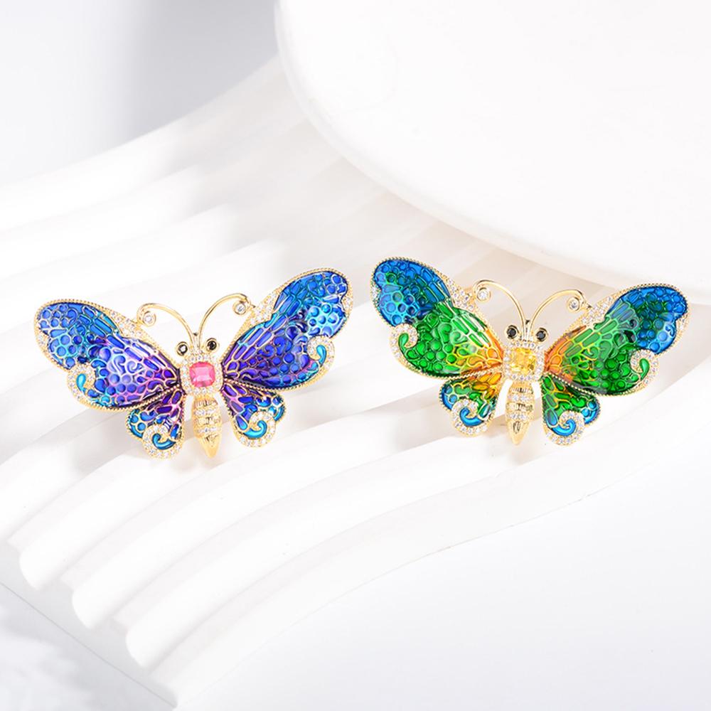 Gold Tone Enamel Butterfly Brooch Pin Crystal Rhinestone Brooches Wedding Gifts