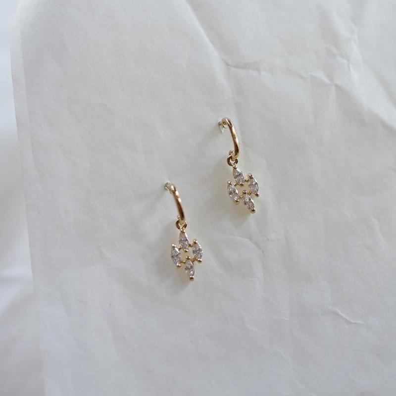 925 Sterling Silver Plated 14K Gold Japanese Vintage Diamond Zircon Pendant Earrings for Women Exquisite Everyday Jewelry