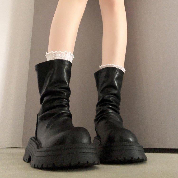 thick-soled thick-heeled stacked boots women's 2025 new autumn single boots short brown thin women's boots Maillard short boots