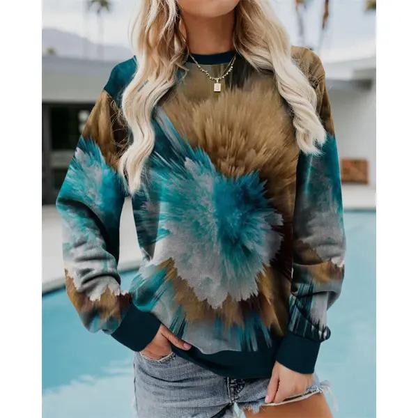 Round Neck 3D Gradient Color Printed Top Fashionable Casual Long Sleeved Women's T-shirts
