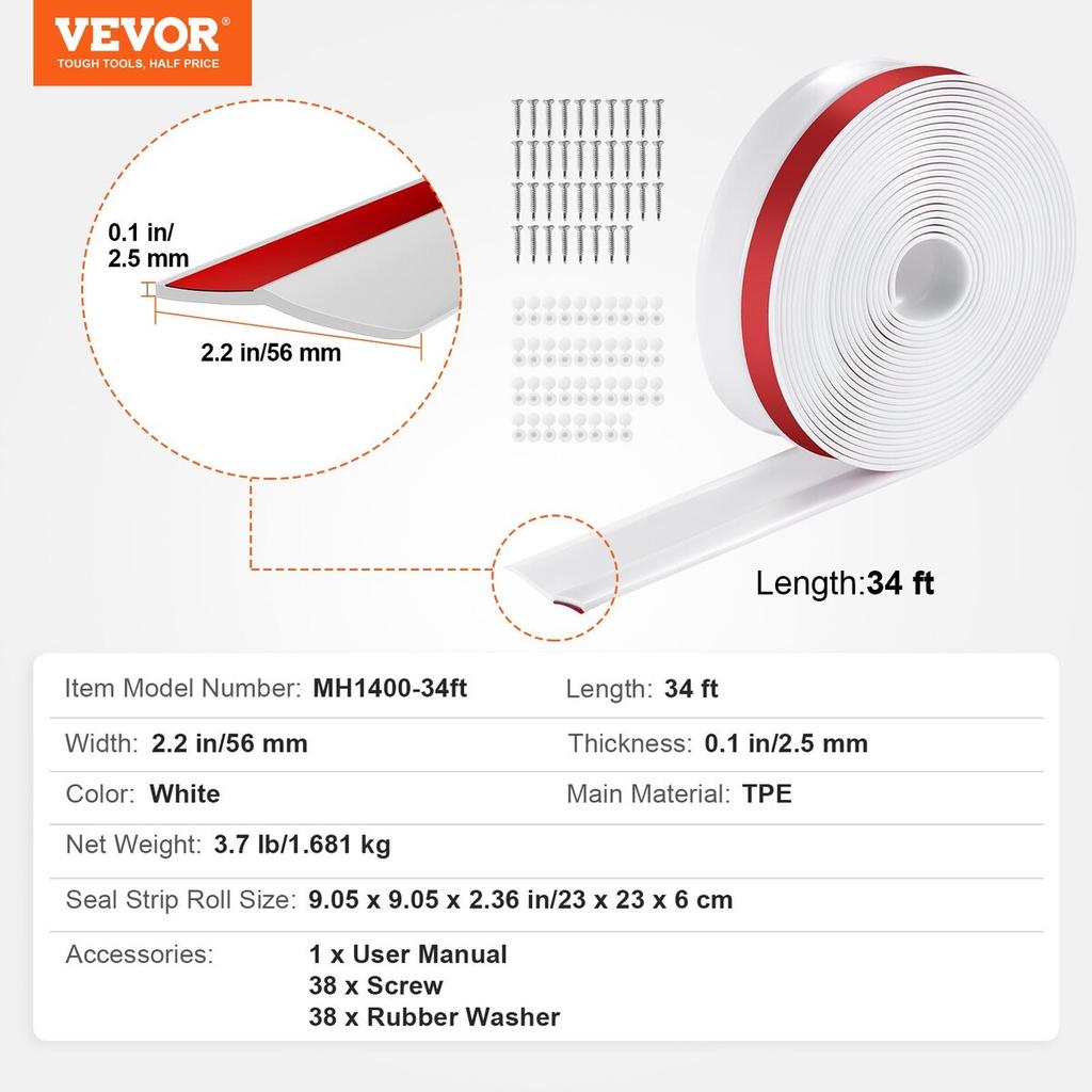 Garage Door Top and Sides Seal Strip 34 FT Universal Weather Stripping