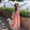French Sweet Vacation Plaid Lace Splicing Tube Top Dress, Summer New Temperament Waist and Thin Medium and Long Dress