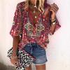 Summer Fashion Stand Up Collar Loose Button Retro Printed Casual Seven Inch Sleeves Women's Blouses & Shirts