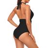 Maillot de bain une pièce pour femme Col bénitier Design plissé Décolleté en V profond Tissu extensible Maillot de bain