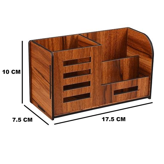 Soporte para bolígrafos con tarjetero y soporte para móvil, organizador de escritorio de papelería de madera multiusos, soporte para bolígrafos y lápices para mesa de oficina