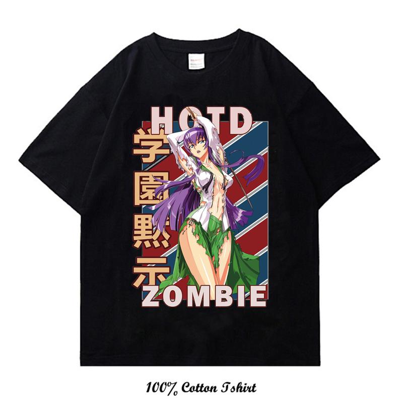Japanese  Anime Highschool of the Dead Graphic Print T Shirt Fashion Plus Size Cotton Crew Neck Short Sleeve T Shirt Women Unisex
