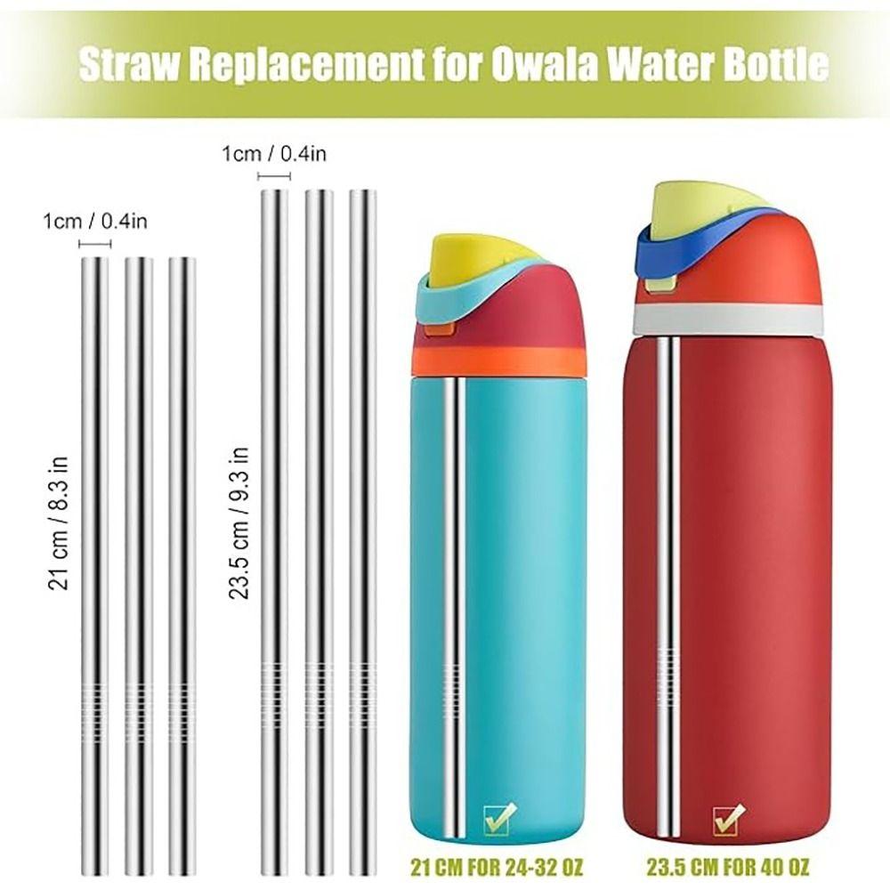 6Pcs/Set With Brush Stainless Steel Straw Cup Replacement Straw  for Owala 16oz 19oz 24oz 32oz 40oz