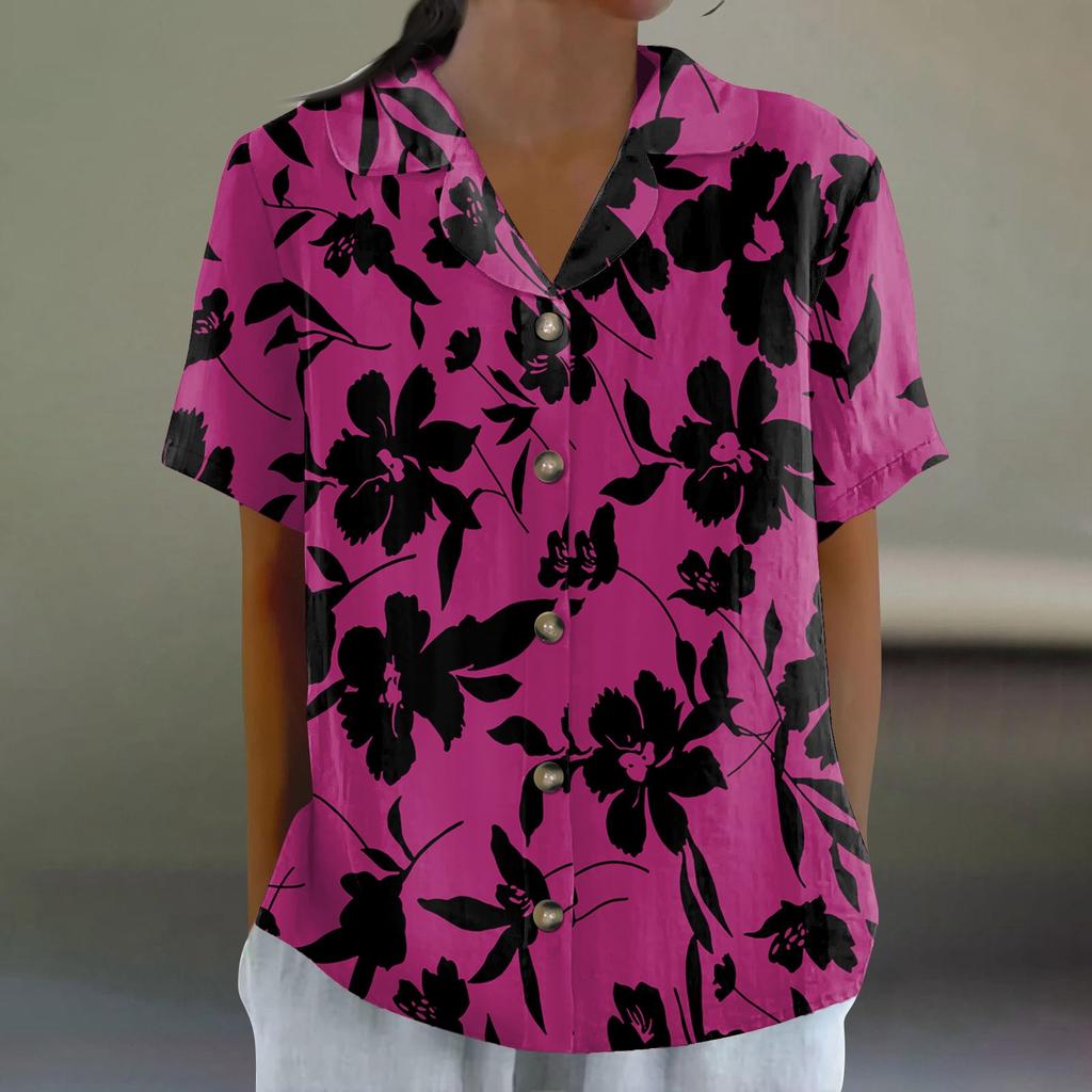 Women's Shirt With Floral Print Buttons, Long Sleeved Casual Regular Shirt Collar Top