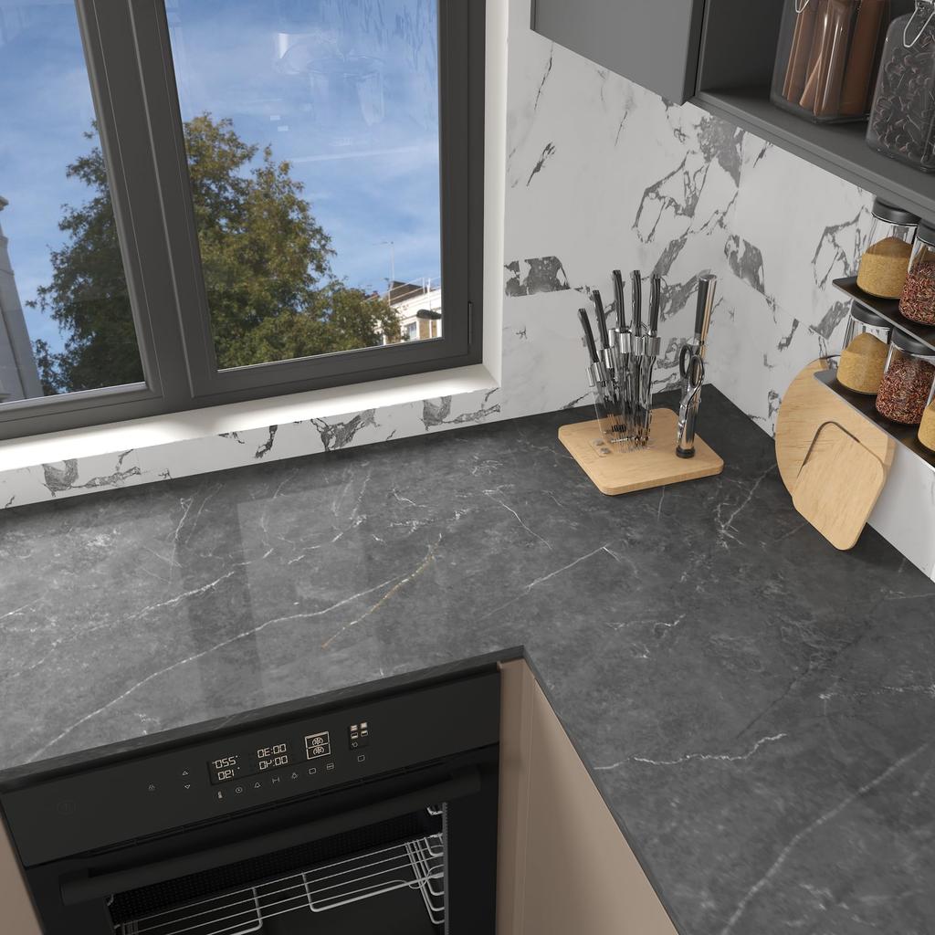 JSEVEM Wallpaper Sticker, Marble Sheet, Cutting Sheet, Remake Sheet, Marble Look, Dark Gray, Glossy, Interior Reseal, Kitchen Table, Thick, Waterproof