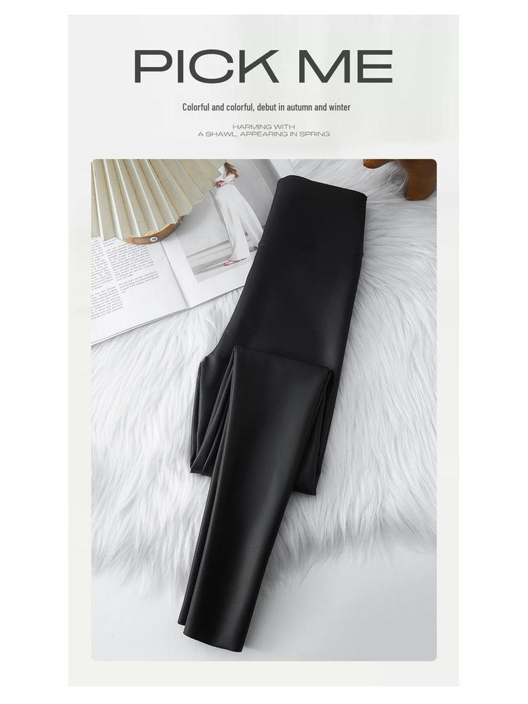 Nové podzimní/zimní legíny s vysokým pasem z dětské PU kůže, zateplené fleecem