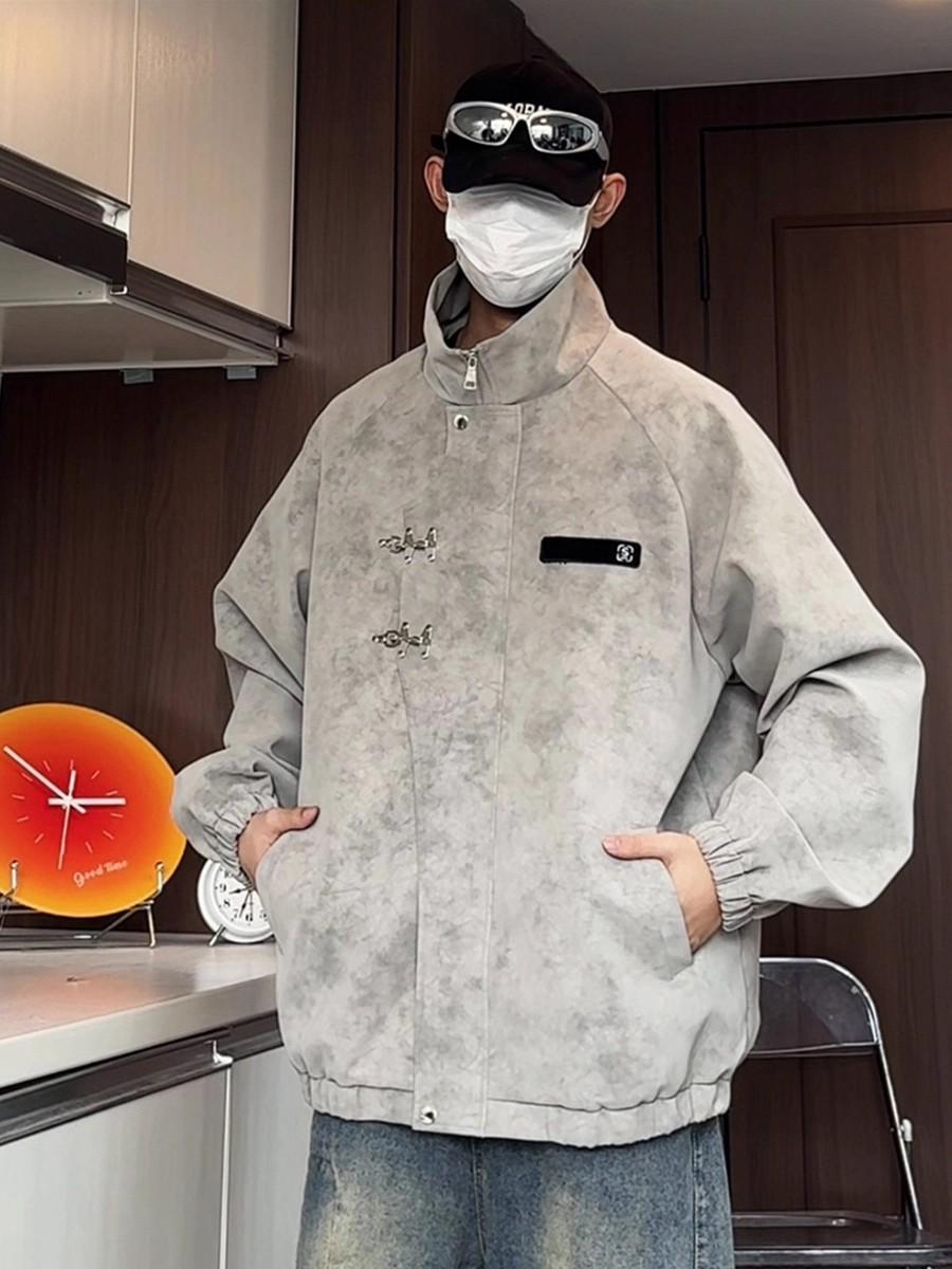

Men s High-End Retro Tie-Dye Leather Jacket – Rascally Handsome, Chinese Style, Stand Collar, Loose Fit, Trendy Brand. 2XL світло-сірий колір