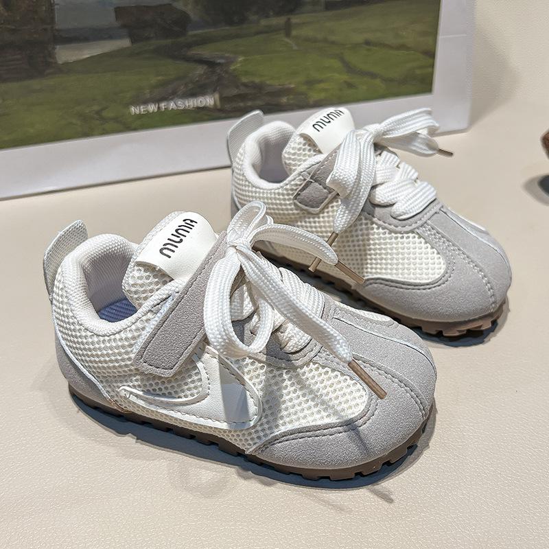 Korean-style children's sports shoes, retro spring-summer soft-soled mesh casual shoes for boys, Velcro breathable shoes for girls