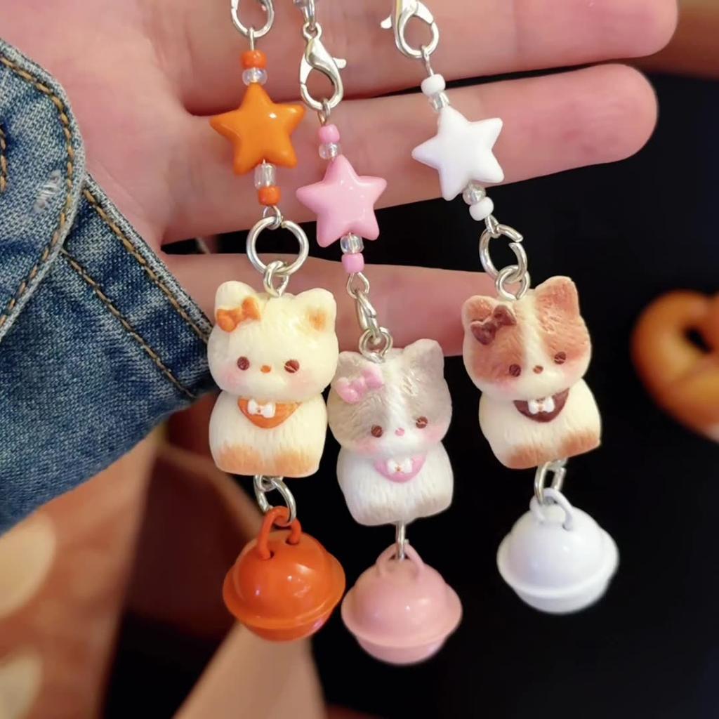 1/3 Pcs Cute Cat Phone Chain Pendant Versatile Bell Star Pendant Cartoon 3D Cat Bag Keychain Pendant