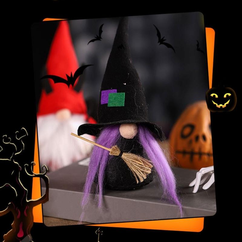 Witch Bat Facelesses Old Man Doll for Home Decoration Stylish Halloween Theme Accessories Festives Party Ornament