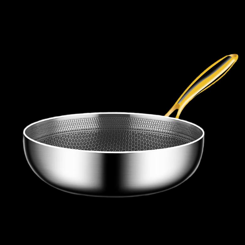 28cm Edelstahl Waben-Bratwok mit goldenem Griff und Deckel