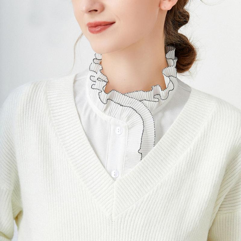 

Elegant White Layered Doll Collar Half Shirt Blouse Detachable False Collar Ruffled High Neck Sweater Decorative Collar