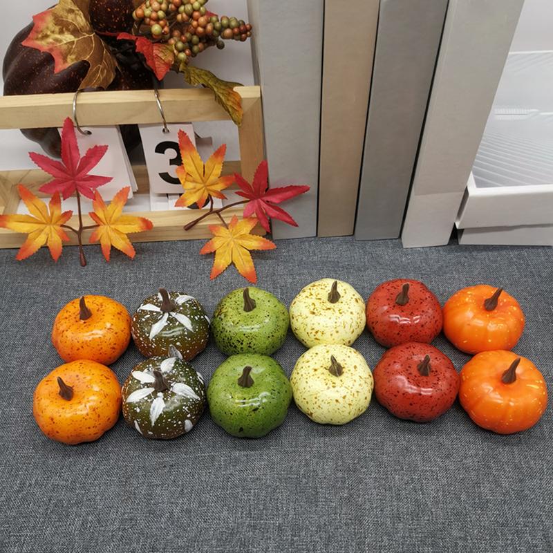 Fake Foam Pumpkin Set 12Pcs/set Colorful Simulated Pumpkins Ornament for Thanksgiving Fall Autamn Table Decoration