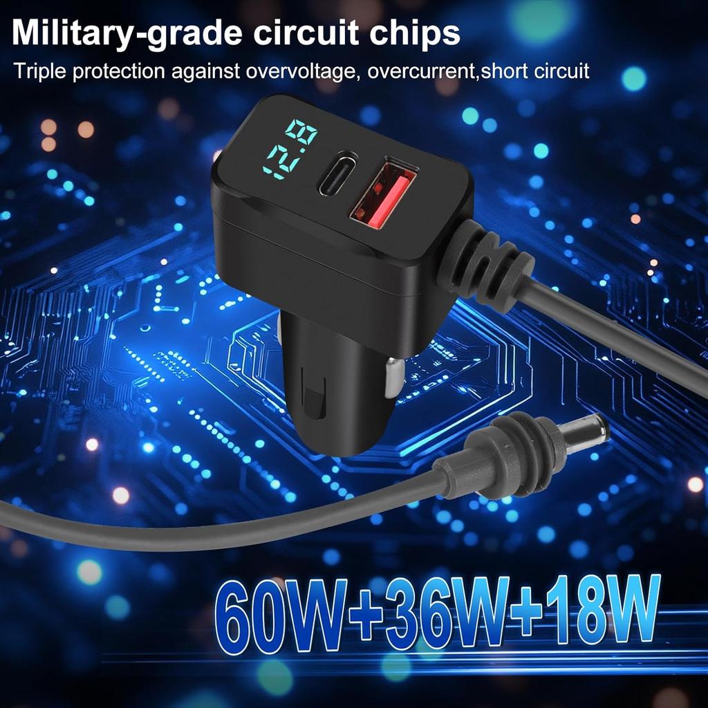 Starlink Mini Car Adapter 10FT 3-in-1 Cable & 12V-24V Adapter with Display | Starlink-Mini 12V Adapters for Cars, Trucks, RVs | USB-C PD 36W & USB-A