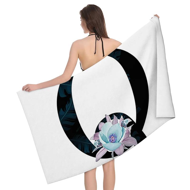 1pz Ghirlanda di fiori con motivo a lettere Telo da spiaggia, Coperta da spiaggia in microfibra ultra-fine, Asciugamano da bagno altamente assorbente, Adatto