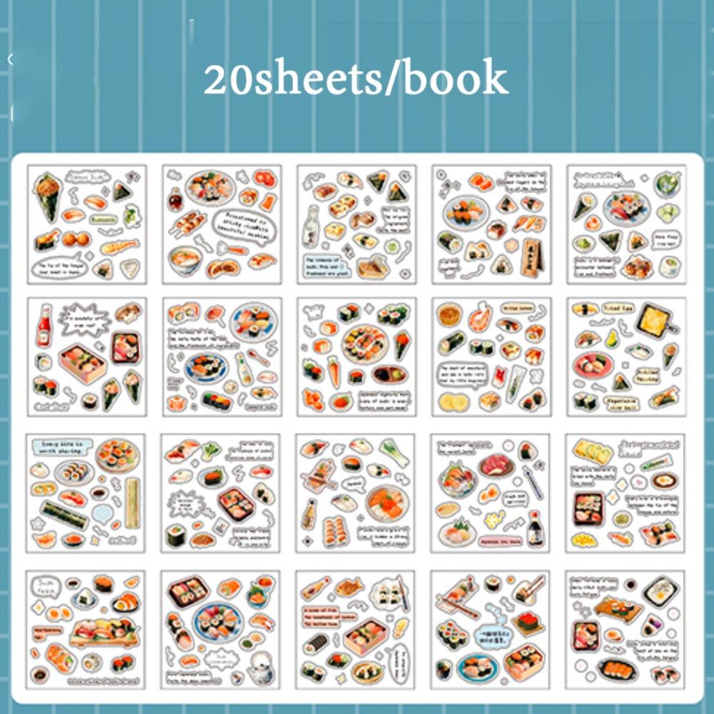 20 Sheets Sticker Book a Bite of Light Series PET Scrapbook Sticker DIY Cartoon Material Decorative Stickers Journal Decoration