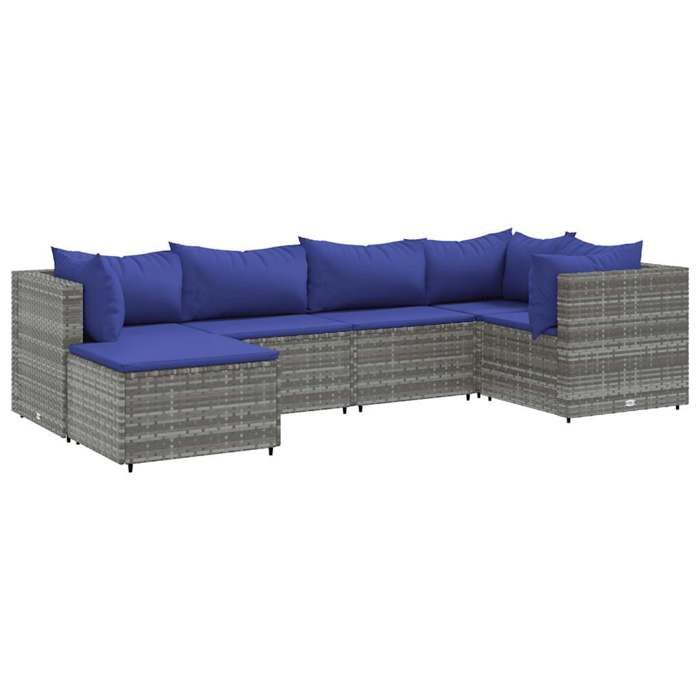 VidaXL Garden Furniture 6 Pcs with Cushions Grey Wicker, Outdoor Sofa Set, Garden Corner Sofa, 3308215