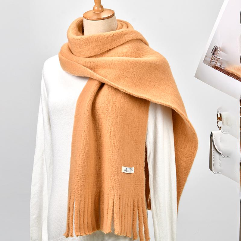 Women Winter Cashmere Scarf Solid Color Pashmina Blanket Wraps Female Thick Soft Bufanda Tassels Shawl Fashion Poncho Echarpe
