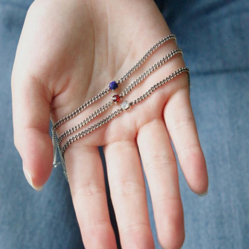 

J.Lauren Garnet Lapis Lazuli Moonstone Gemstone Antique Chain Silver Bracelet B0953 Garnet