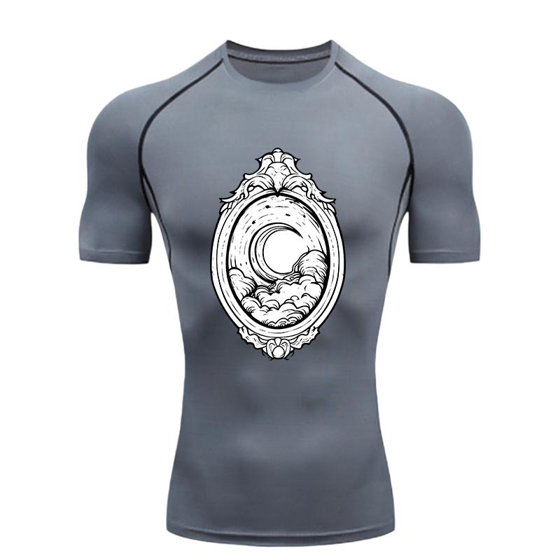 Moon and Clouds  Men's Sports T-shirt Training Fitness Compression Workout T-Shirt Rashgard Tops Men's Fitness T-Shirt