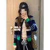 Korean Style Retro Striped Cardigan Sweater - Color Block Spring Jacket 2025