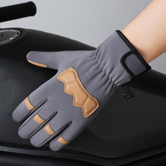 1 Pair Winter Gloves Patchwork Color Touch Screen Design Non-Slip Imitation Leather Palm Riding Gloves