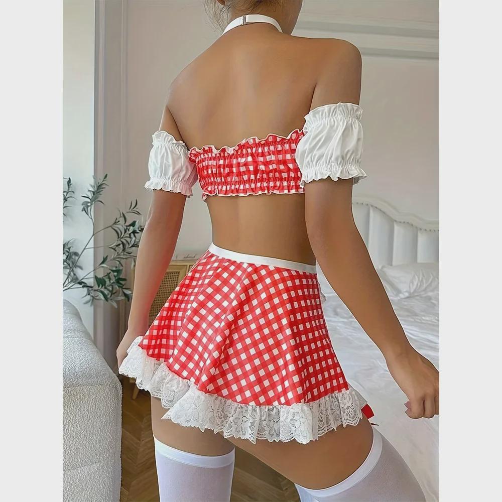 European & American Sexy Temptation Maid Lingerie 4-Piece Set